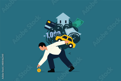 Financial Distress, Man or Businessman Bearing Debt Burden.  Vector Business Illustration