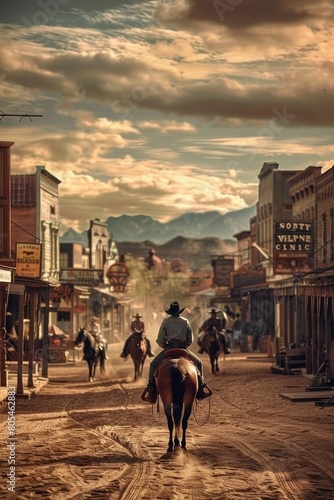 Wallpaper Mural Wild west retro movie western city town with cowboys Torontodigital.ca