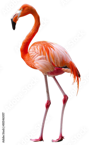 Majestic orange flamingo posing isolated on transparent background