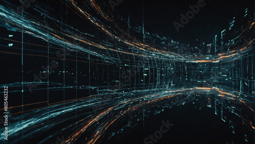 This is a futuristic image of a long, blue-lit hallway with glass display photo