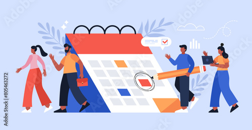 Time management business concept. Modern vector illustration of people planning and schedule tasks to  increase productivity