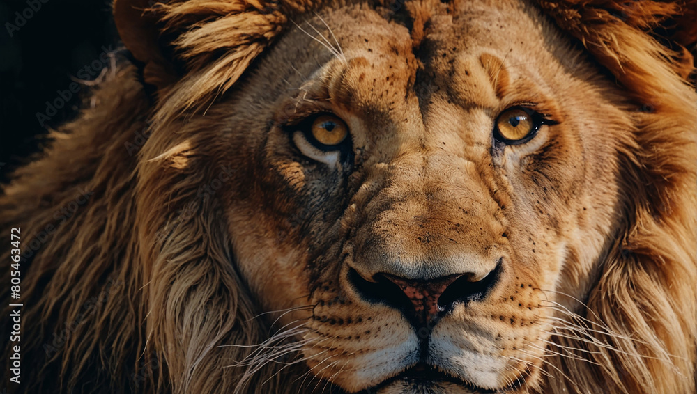 This is a close up of a male lion's face.