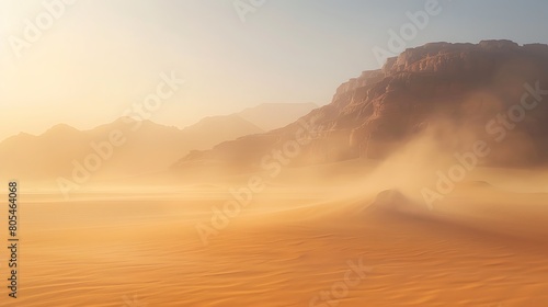 Wisps of desert fog drift lazily across the arid landscape, softening the harsh edges of the sand and lending an ethereal quality to the scene. In this ephemeral moment,  photo