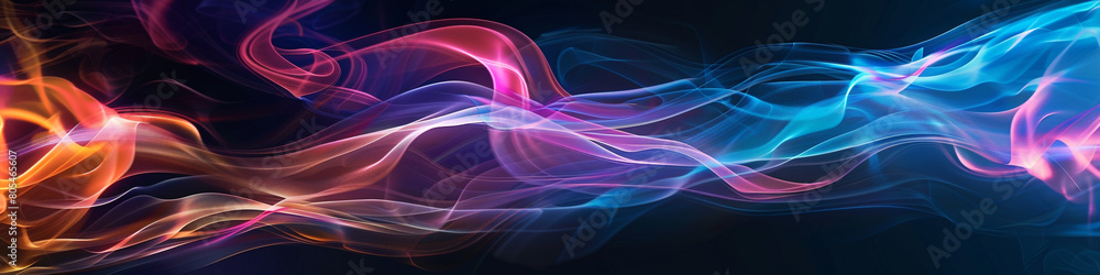 Neon smoke curls on a black surface. Neon smoke curls on a black surface.