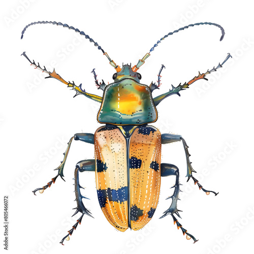 Vibrant Watercolor of a Longhorn Beetle Showcasing Intricate Details photo