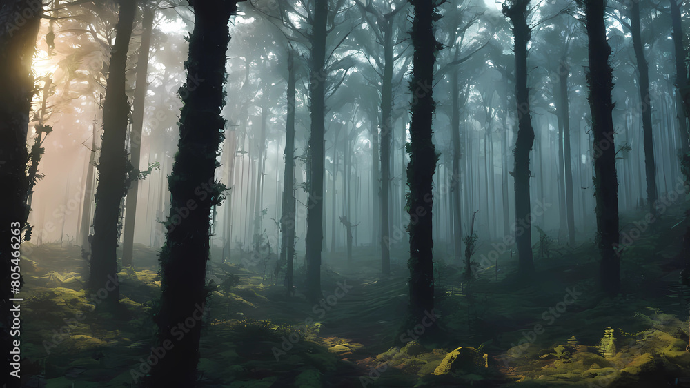 Naklejka premium deserted forest with view of dry trees,Generative AI