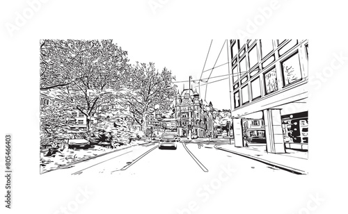 Print Building view with landmark of St. Gallen is the city in Switzerland. Hand drawn sketch illustration in vector.