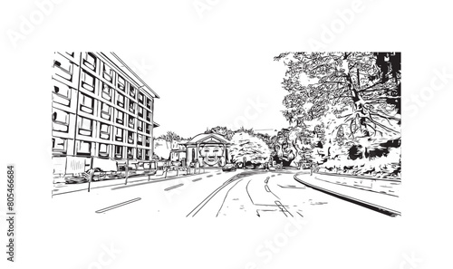 Print Building view with landmark of St. Gallen is the city in Switzerland. Hand drawn sketch illustration in vector.