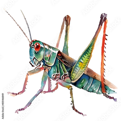Vibrant Watercolor Clipart Cricket - Intricate on White Background