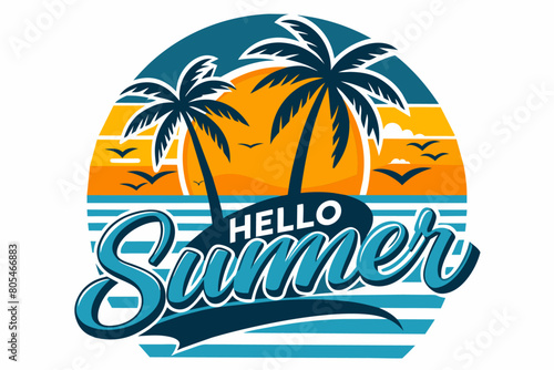 Hello Summer Beach Graphic on white background