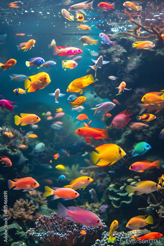 Underwater Symphony: An Artistically Illuminated Tropical Fish Aquarium Showcasing Quality Care © Owen