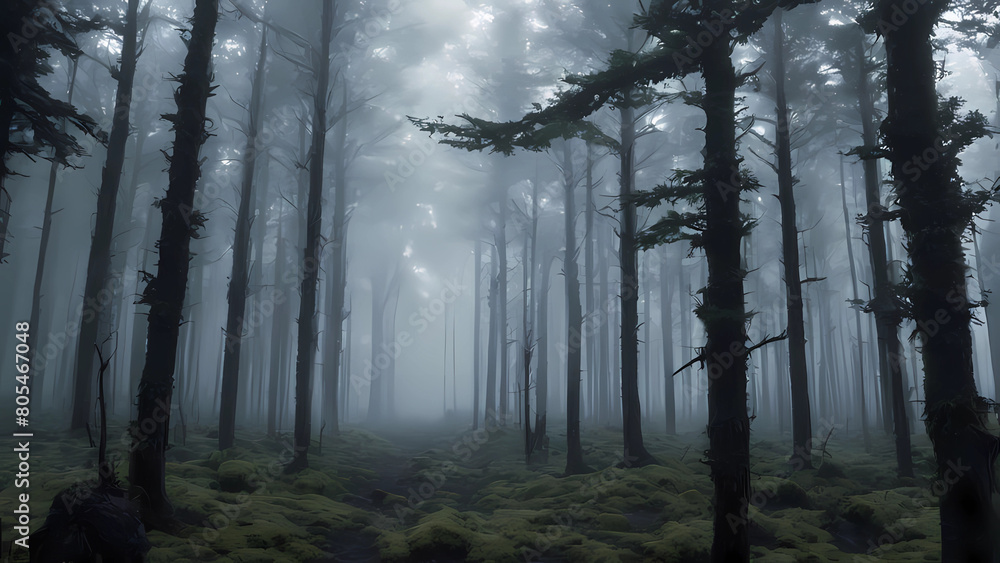 Fototapeta premium deserted forest with view of dry trees,Generative AI