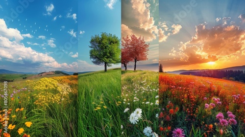 the landscape is divided into distinct quadrants,  each showcasing the unique colors photo