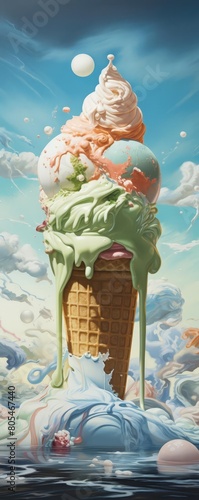 Artistic illustration of Earth melting like ice cream, rendered in soft pastel shades to evoke climate awareness photo