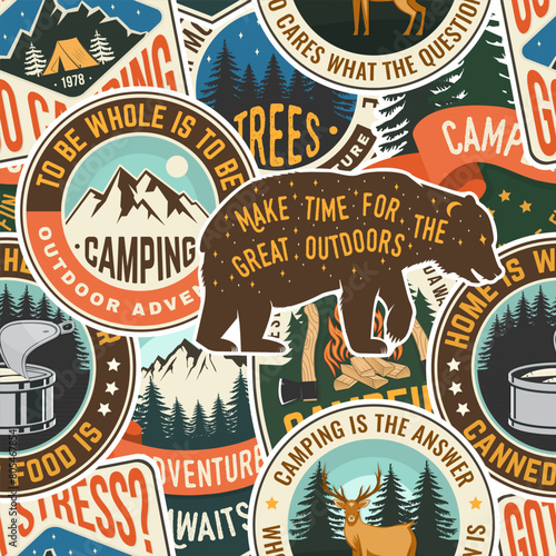 Summer camp seamless pattern or background. Vector. Fabric, textile, wallaper.
