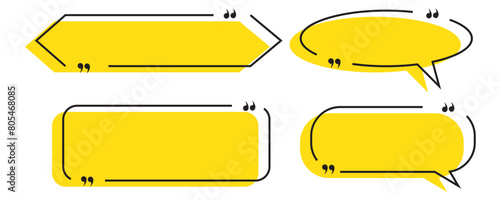 Quote box frame set. Texting quote boxes. Templates of texting black line quote frames for definition, remark, and citation design. Vector illustration. Tex border collection. EPS 10