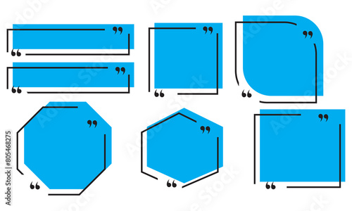 Quote box frame set. Texting quote boxes. Templates of texting black line quote frames for definition, remark, and citation design. Vector illustration. 