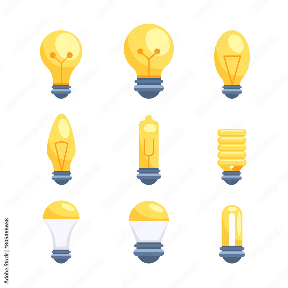 Lightbulb icon set. Light bulb. Electric lamp. Energy saving and CFL lamps Lightbulb icon set. Light bulb. Electric lamp. Energy saving and CFL lamps