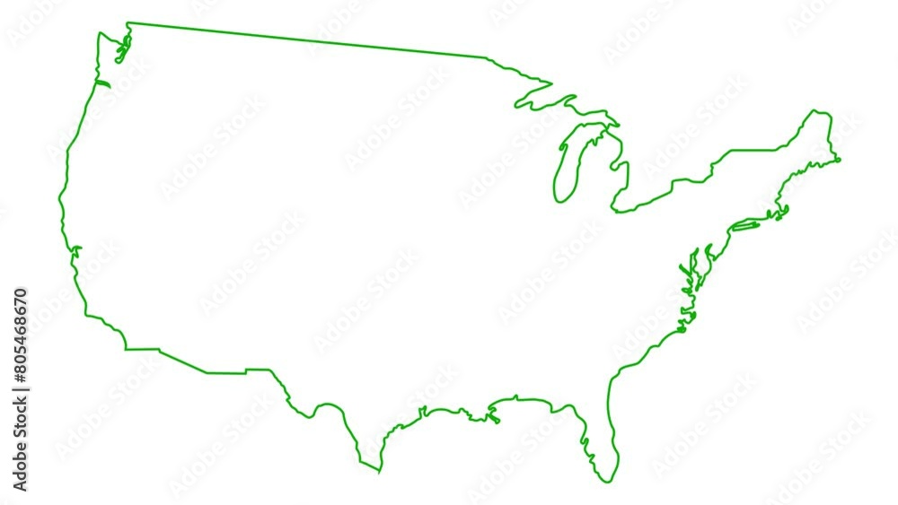 Animated linear green icon of USA map is drawn. Symbol of United states of America. Line vector illustration isolated on white background. Animated linear green icon of USA map is drawn. Symbol of United states of America. Line vector illustration isolated on white background.