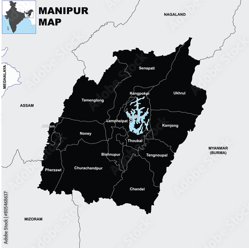 Silhouette  manipur map vector illustration on white background 