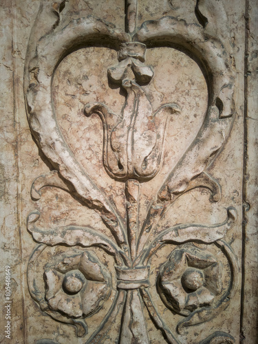 Ancient stone sculpture, historic center of Verona, Italy