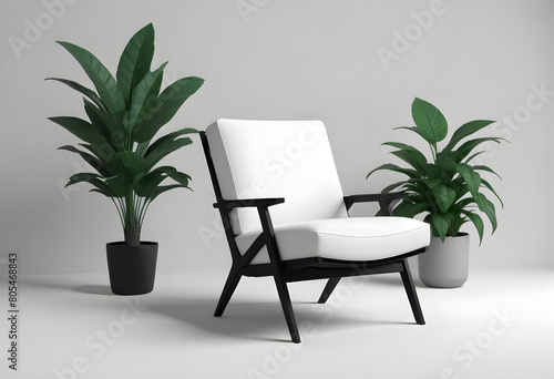 Relaxing chair with plant , Monochrome minimal theme