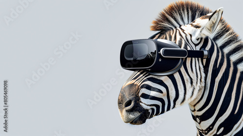 zebra with vision virtual reality sunglass solid background