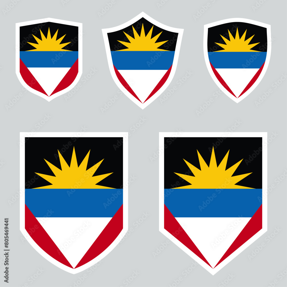 Fototapeta premium Set of Antigua and Barbuda Flag in Shield Shape