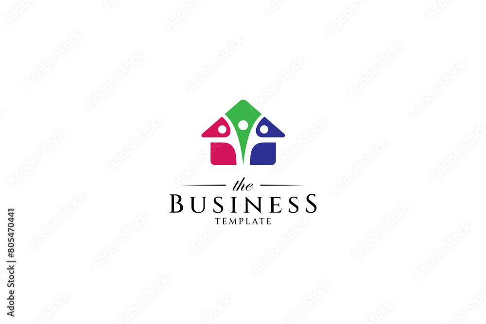 happy family home care logo in colorful flat template vector design style