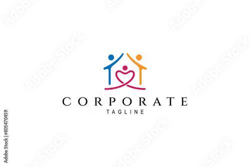 family home love care logo in colorful flat template vector design style