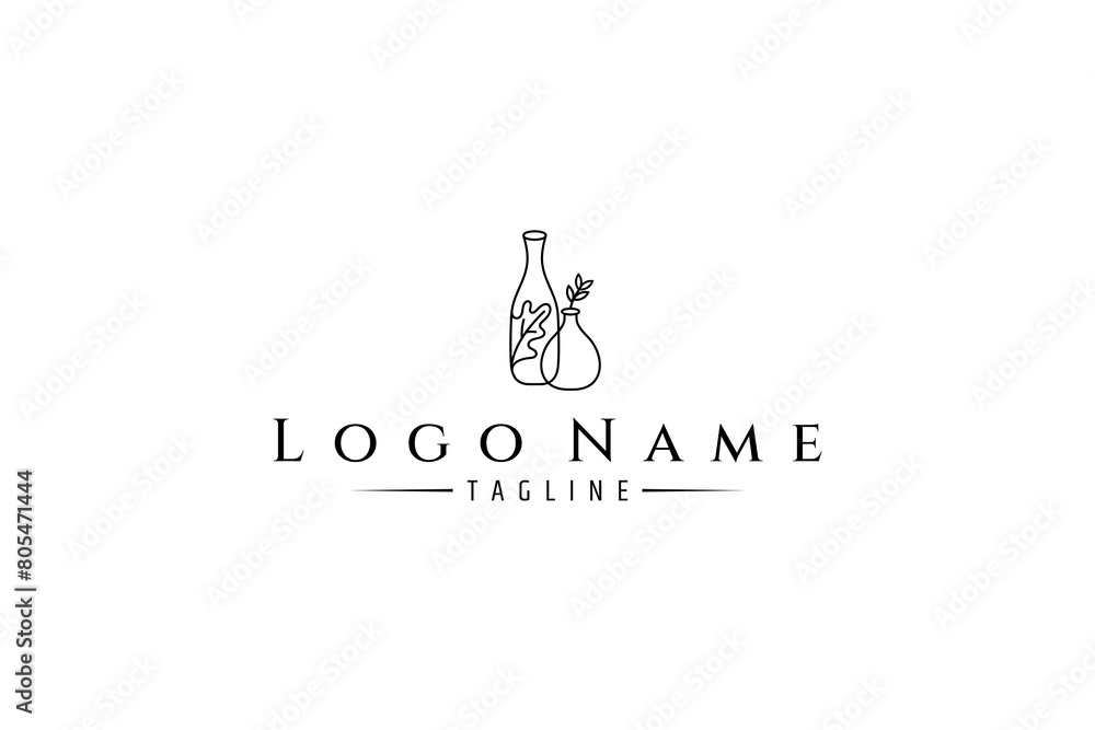 bottle flower vase logo in linear line art design style