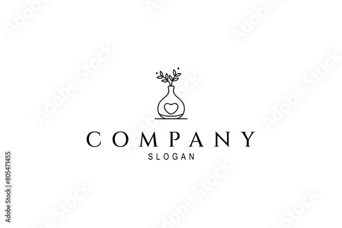 flower vase logo with love symbol in line art design style