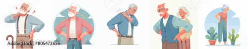 collection of vector illustrations of grandparents with shoulder pain © arifinzainal1728