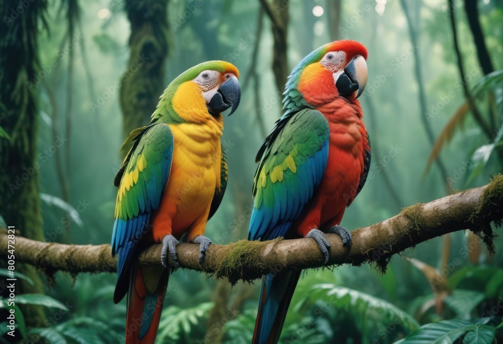 A vibrant parrot perched amidst the dense rainforest, echoing calls of the wild. A vibrant parrot perched amidst the dense rainforest, echoing calls of the wild.