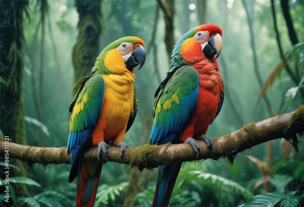 A vibrant parrot perched amidst the dense rainforest, echoing calls of the wild.