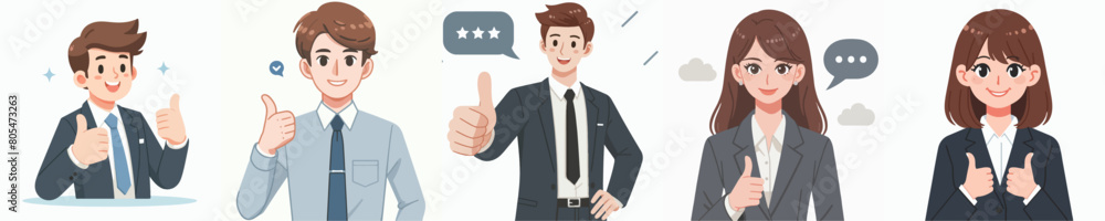 collection of vector illustrations of business people with thumbs up ...
