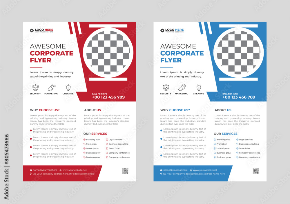 corporate modern Creative abstract business flyer design template with blue and red color. trendy A4 size flyer design with minimalist layout corporate modern Creative abstract business flyer design template with blue and red color. trendy A4 size flyer design with minimalist layout