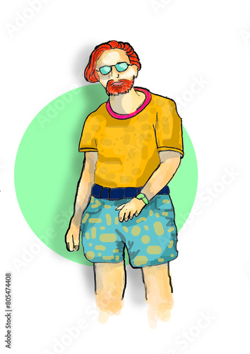 man headred beach summer fashion illustration