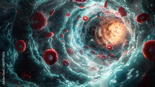 Explore the inner workings of the circulatory system using a high-definition microscope to witness the precise movements of a white blood cell as it chases down invaders photo