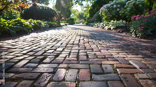 Immerse viewers in the timeless elegance of a meticulously laid brick pathway, inviting them to stroll through history.