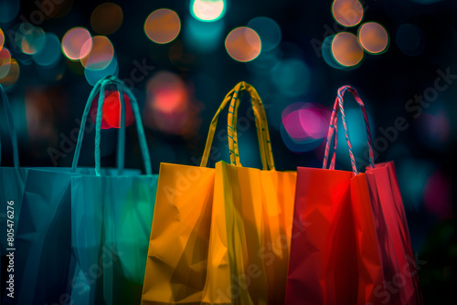 Colorful paper bags with holiday purchases