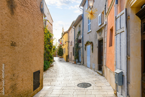 Picturesque streets of stone houses in the hilltop village of Gassin, France, in the Provence-Alpes-Côte d'Azur region overlooking the Gulf of Saint Tropez.