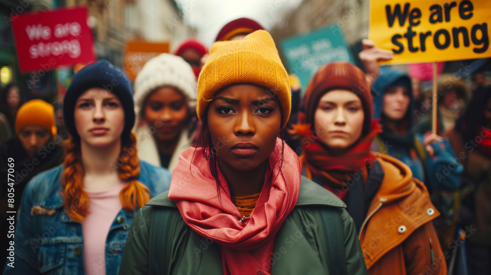 diverse women standing together, with the phrases and 