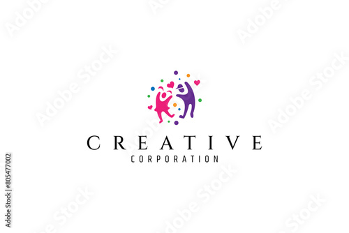 creative kids logo with decorated knickknack icons in colorful vector design style