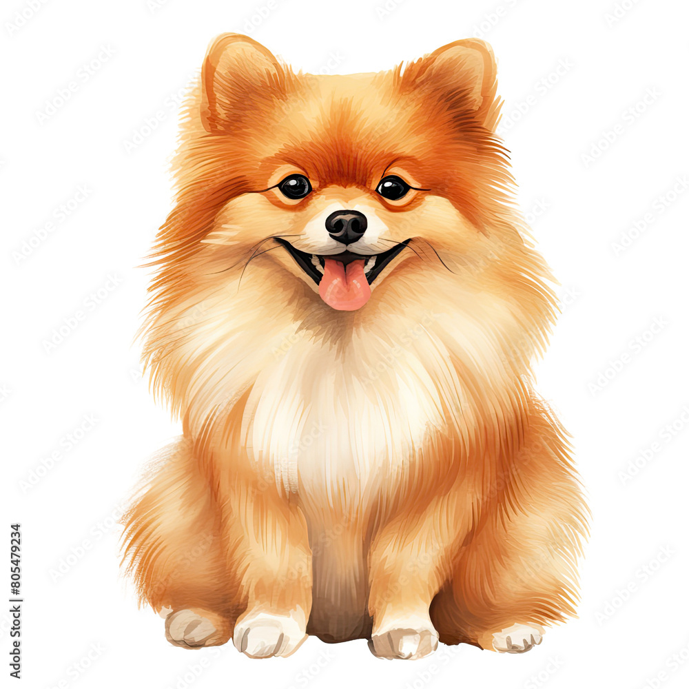 AI-Generated Watercolor cute Pomeranian Clip Art Illustration. Isolated ...