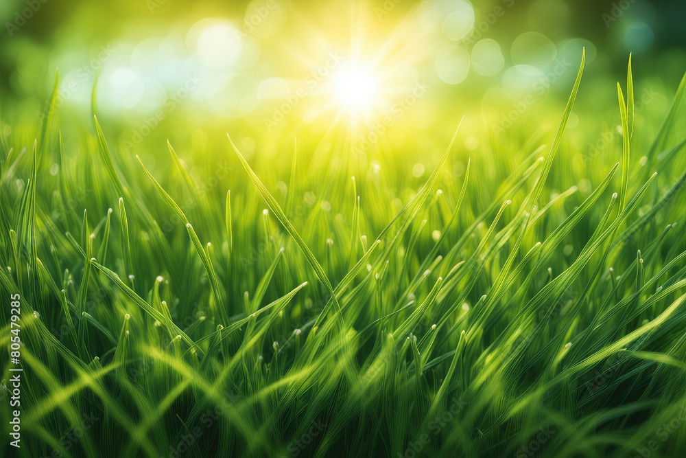 Green Grass with Shining Dews Water Drops Closeup Green Grass with Shining Dews Water Drops Closeup