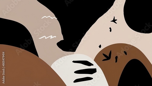 Abstract minimalist background, black and brown colors, inspired by the artistic style of Inuit Art.