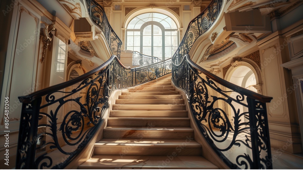 Obraz premium A Grand Staircase with Elegant Railings and New Treads, attractively decorate