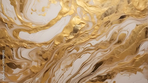 Gold marbling paint fluid art on a textured background