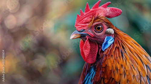 Vibrant Rooster Portrait: A Colourful Display of Nature’s Artistry, with copyspace
